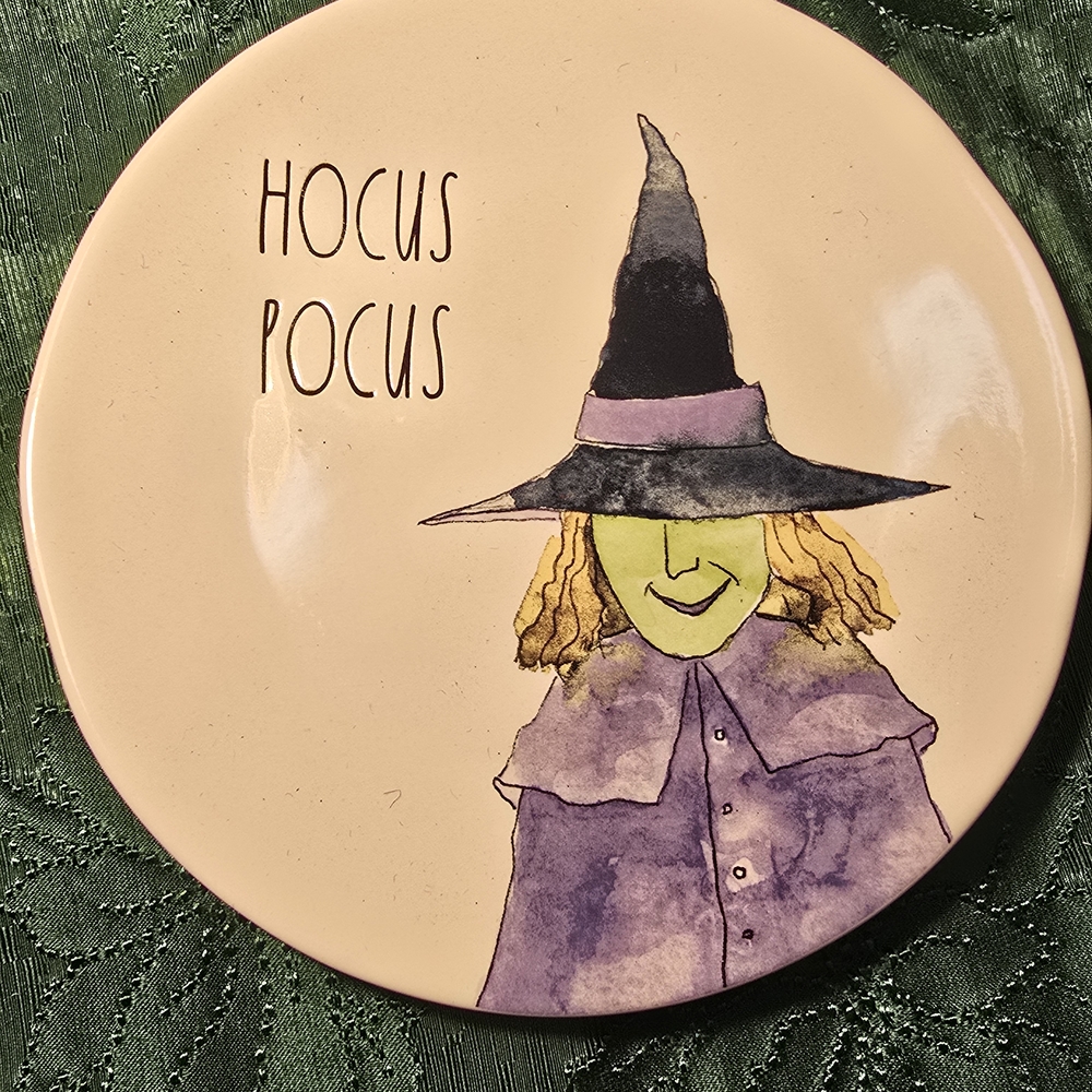 Rae Dunn 8 1/4" Witch Hocus‎ Pocus Plate with Purple and Green Accents #1